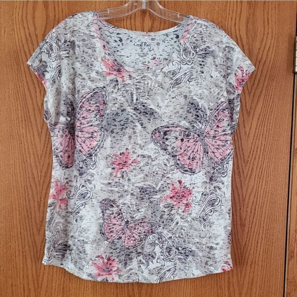 Pretty Coral Bay Semi-Sheer Butterfly Top Sz PL - Picture 1 of 5